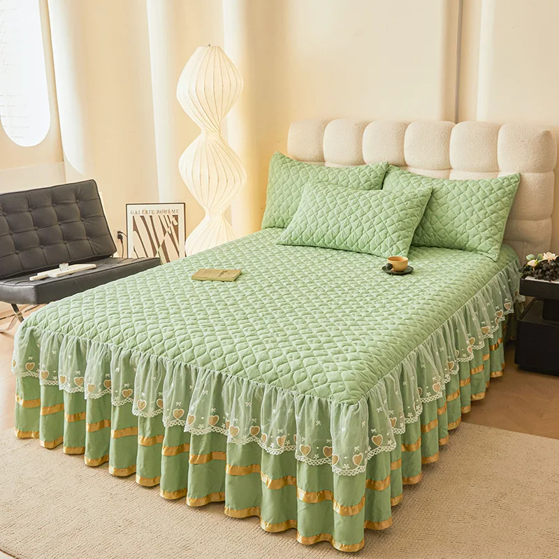 

1PCS 2025 new cloud cotton lace embroidered lace padded bed skirt single bed skirt love series no pillowcase