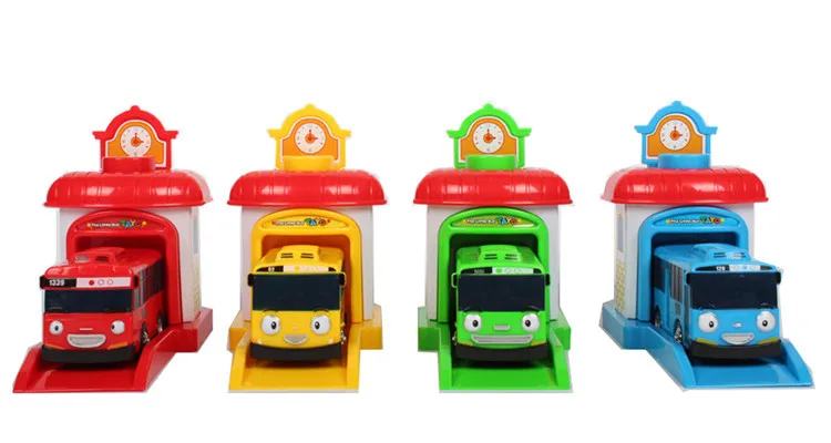 4 stks/set Ko Speelgoed De Kleine Bus Parking Auto Garage Speelgoed Mini Plastic Pull Back Tayo Gani Lani Rogi Bus Model
