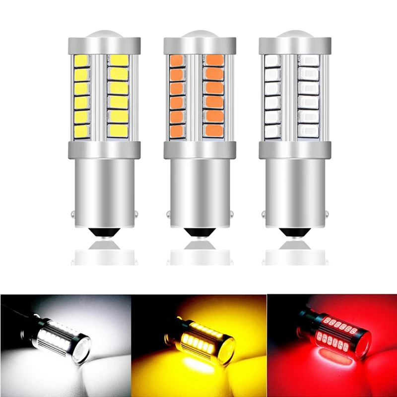 1 szt. Led LED biały czerwony żółty 1156 1157 BA15S BAY15D 7443 3157 33SMD światła Led lampy tylne kierunkowskazy tylne żarówki sygnalizujące cofanie samochodu