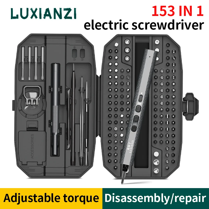 LUXIANZI 153 in 1 Electric Screwdriver Set With 136 Precision Magnetic Driver Bits For Phone Laptop Household Repair Power Tools