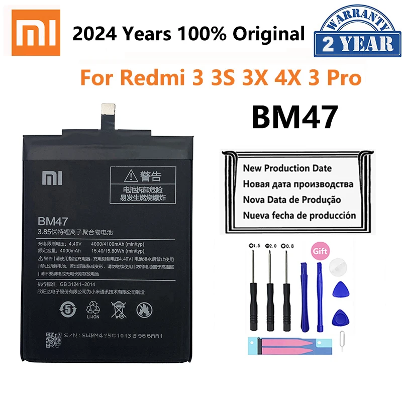 100% Original  Redmi 3S 3Pro Battery BM47 XiaoMi Redmi 3X Hongmi 3 S Pro High Quality Real Capacity 4000mAh Battery