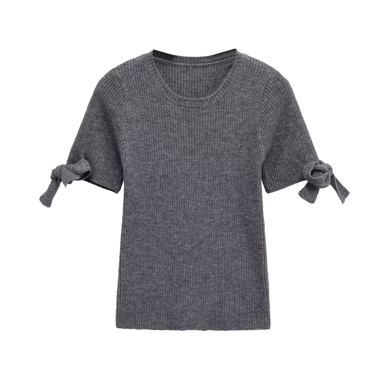 NOVEDAD DE VERANO 2021, llegada, blusa minimalista de manga corta con cuello redondo para mujer, blusa informal de manga corta con detalle de lazo
