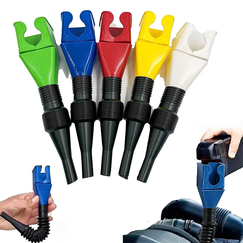 5Pcs Universal Flexible Draining Oil Snap Plastic Funnel Refueling Tool Wide Mouth Spill Hand-Free Funnel for Auto Motorcycles