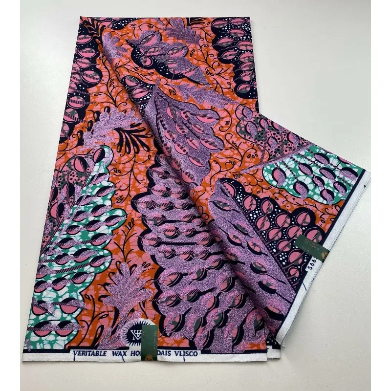 Nuovo tessuto africano con stampa a cera Ankara Kitenge Pagne Perizoma Batik All'ingrosso Golden Glitter Grand 100 Materiale di cotone per cucire 6yar