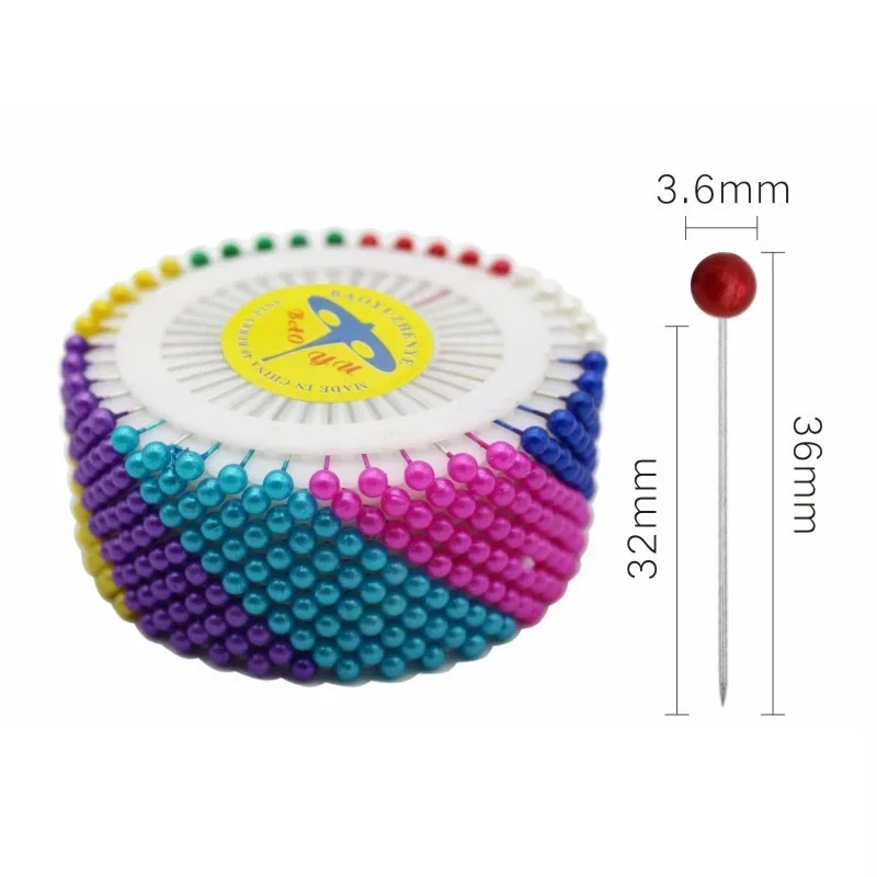 Agujas de cabeza de perla redonda de colores, alfileres de costura de empuje recto para confección Diy, posicionamiento, 36Mm, 480 unids/rollo