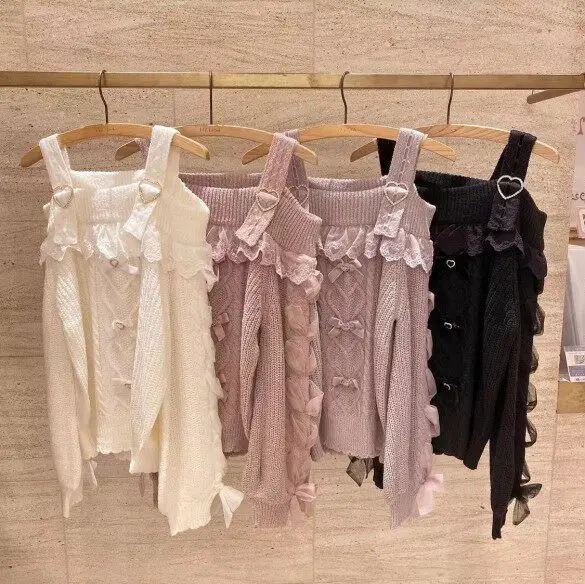 

Sweet Girl Lace Shoulder Bridesmaid Sweater Sexy Long Sleeve Woolen Knitted Top Casual Style Spring Autumn Fashion Trend
