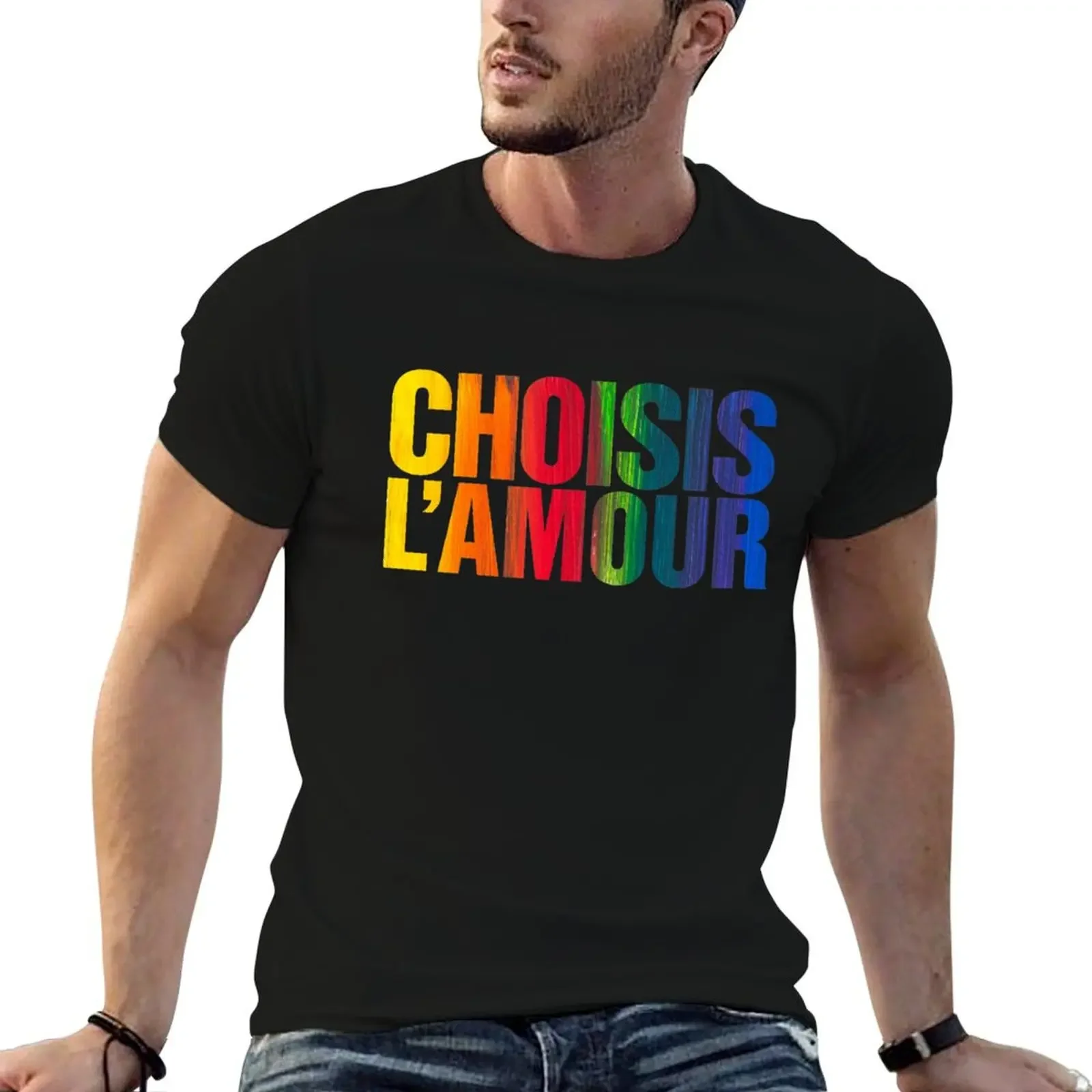 

Choisis L'amour French Slogan Rainbow Pride Background T-Shirt graphic shirts topping mens graphic t-shirts funny