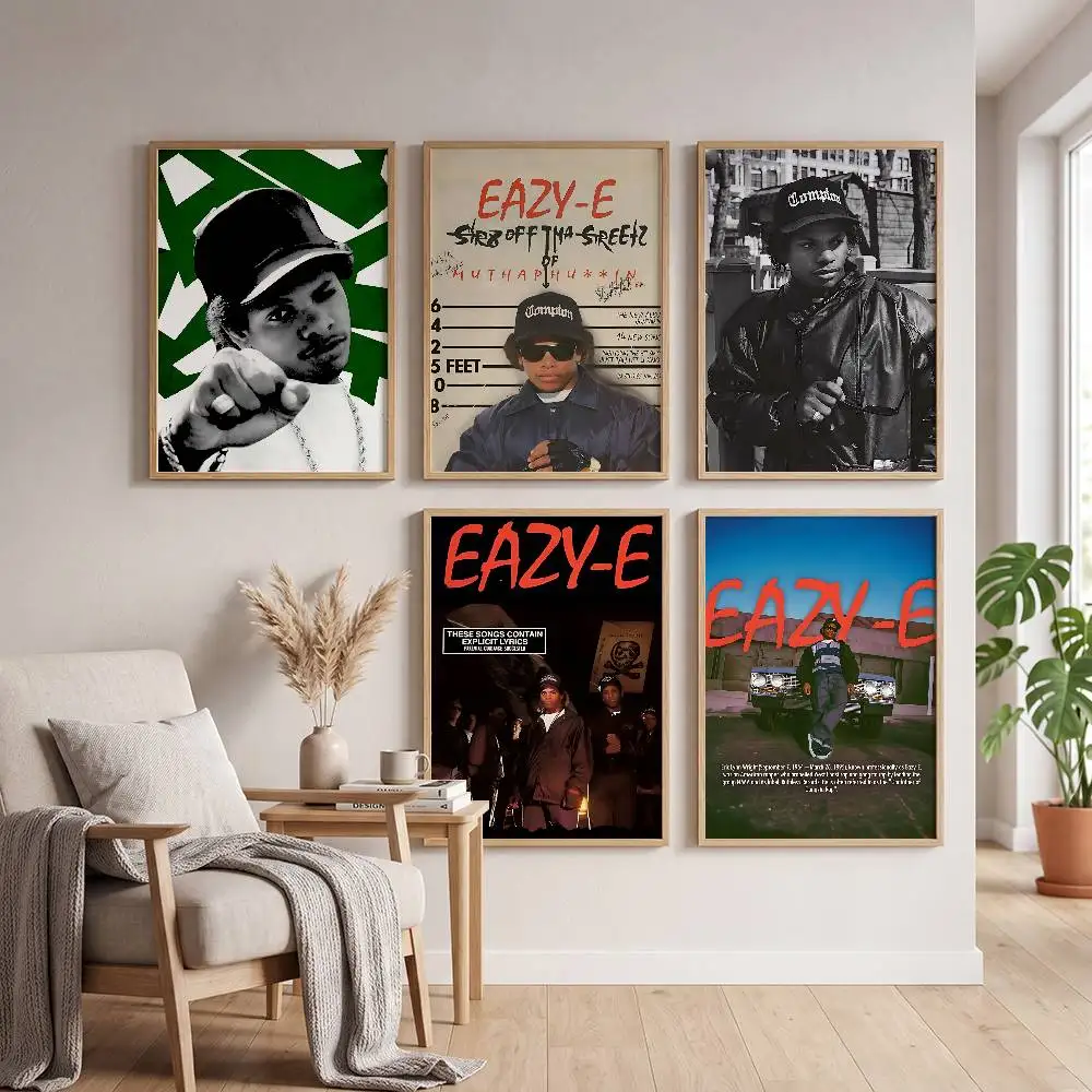 West Coast Hip Hop Rapper Eazy E Vintage Poster Self-adhesive Art Waterproof Paper Sticker Coffee House Bar Room Wall Decor