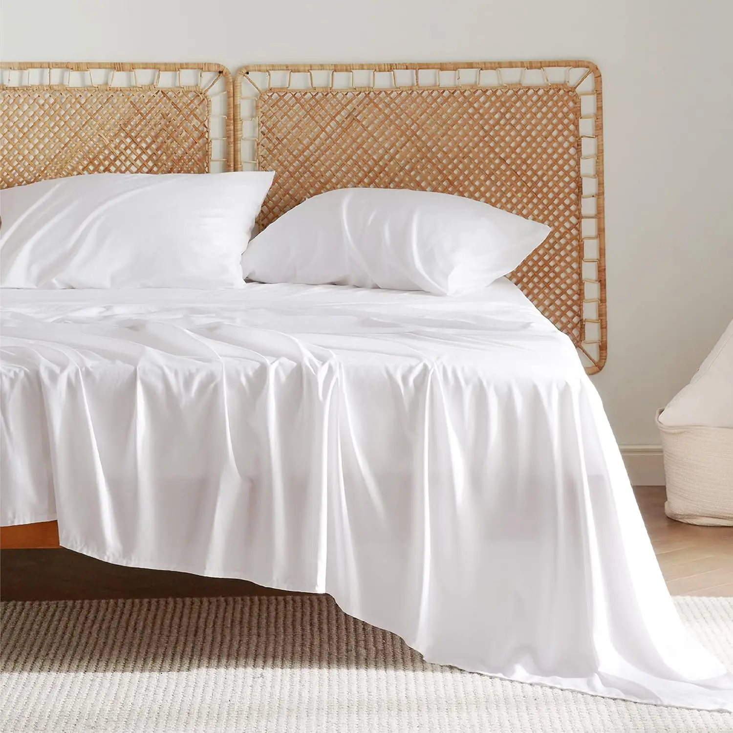 King Size Sheets Set, , Similar to Silk Bed Sheets Set 4 Pieces with 1 Deep Pocket Fitted Sheet, 1 Flat Sheet, and 2 Pillowcases 4