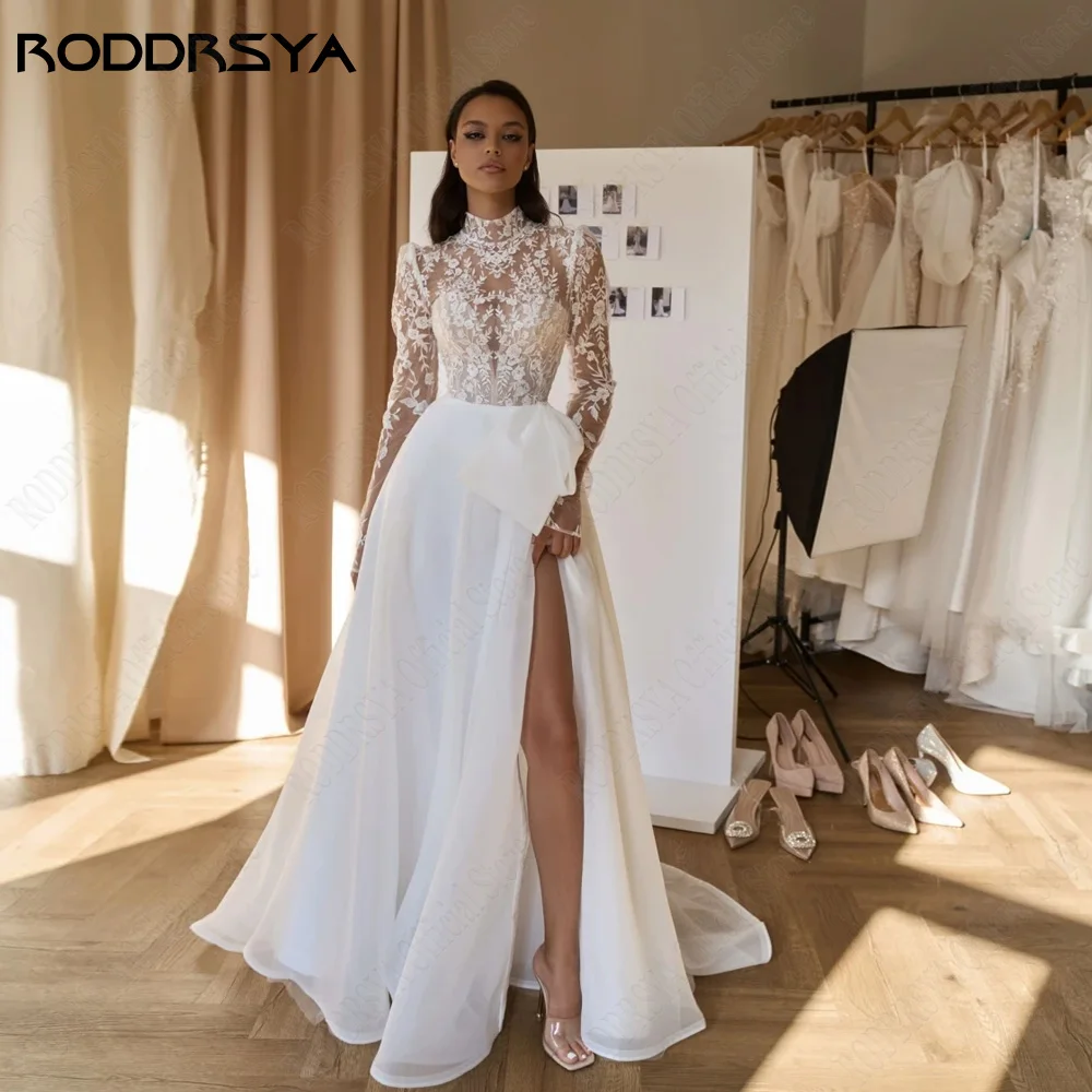 Lace Sweetheart Wedding Dresses Side Split Long Sleeves A-Line Chiffon Bride Gowns Applique Vestidos De Novia