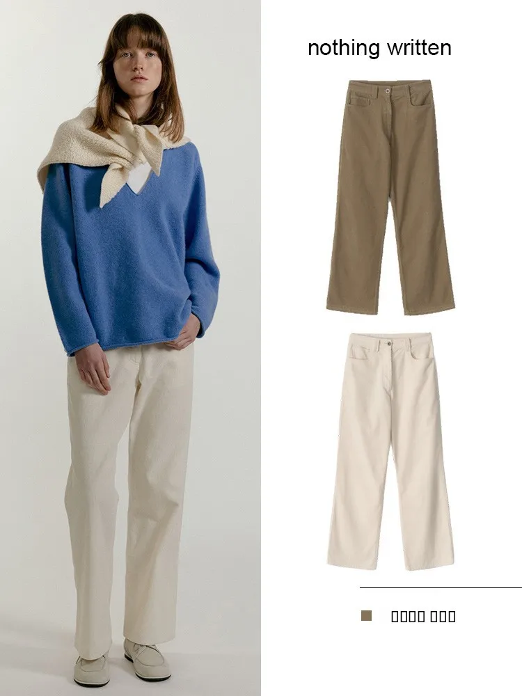 

High Waist Corduroy Straight Leg Pants Women's Autumn Winter Korean Sle Slimming Color Casual Trousers