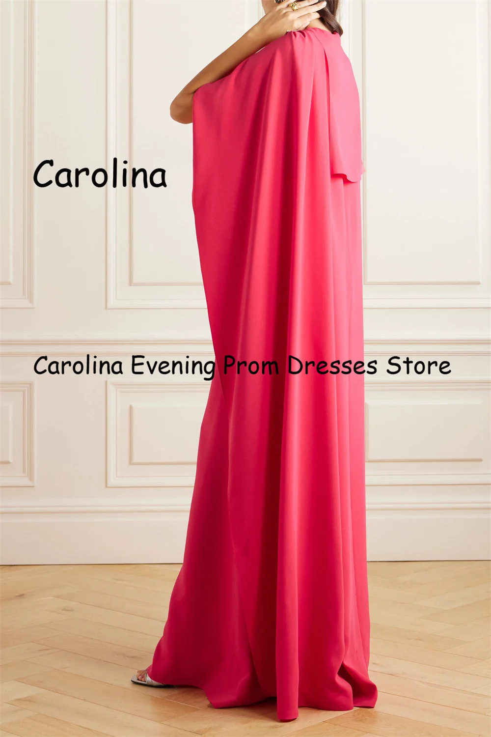 Carolina Crepe A-line O-neck Ruffle Floor Length Luxury Prom Gown Evening Formal Elegant Pretty Party Dress for Women 2023