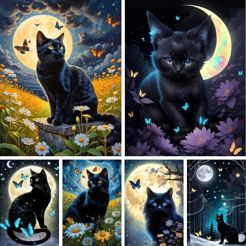 

5d Diy Diamond Embroidery Black Cat Daisy Butterfly Full Square/round Drill Diamond Painting Portrait Wall Art Holidays Gifts