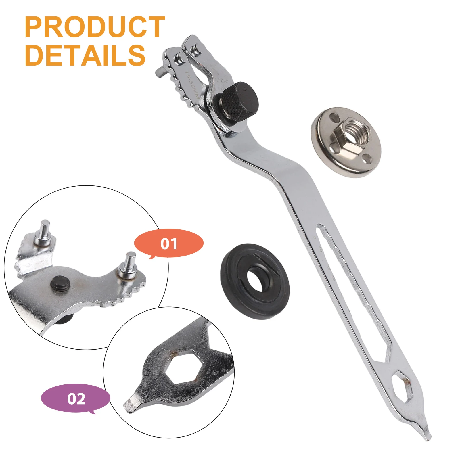 For Angle Grinder Nut Wrench with Adjustable Width 15mm to 52mm and Pressure Plates for Easy Disc Installation