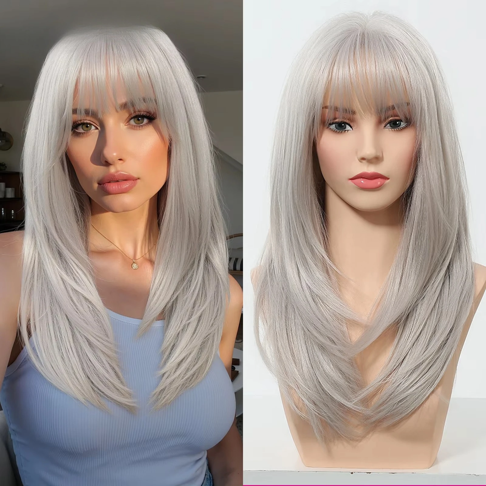 

Wig female high-level bangs platinum wig sweet sister lolita full headgear