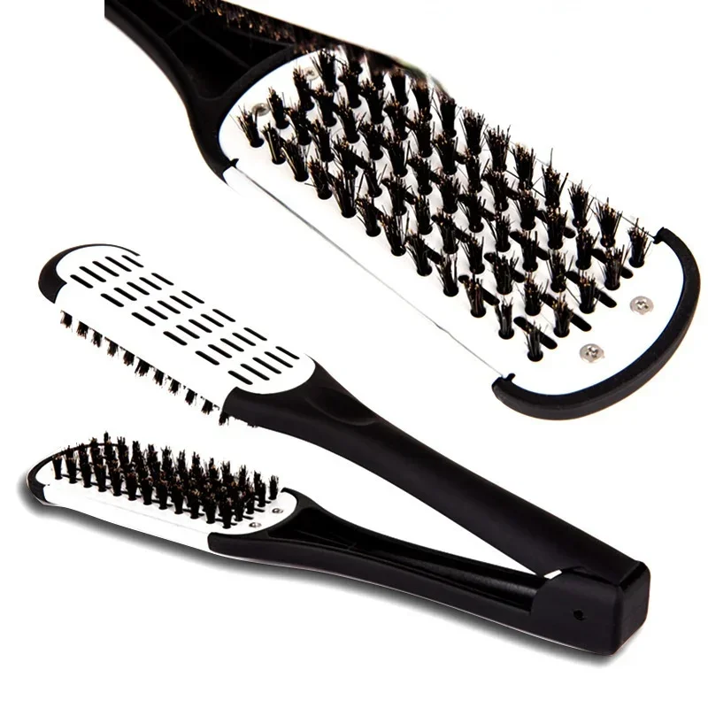 Natural Ceramic Plywood Straightening Comb  Brush Clamp Fibre Styling Hair Care Tools Hair Double Sided Hairdressing