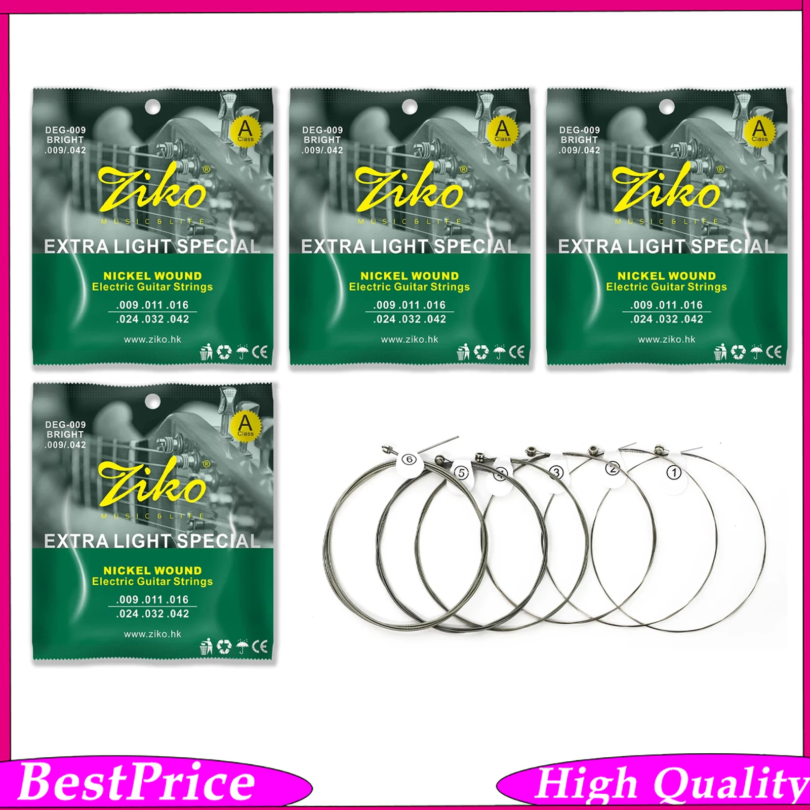 ZIKO Electric Guitar Strings Steel Core Nickel Wound String Extra Light Gauge Smooth Bright Tone Guitar Parts for Stage Studio ﻿