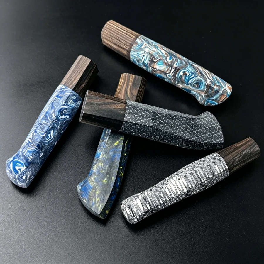 1Pc One-Piece Ebony Resin Composite Handle, Handmade Blank Handle Multiple Patterns For Kitchen Knife DIY Making