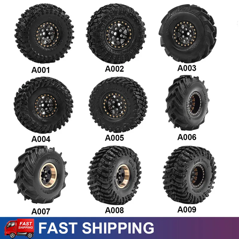 4Pcs 1.0" Brass RC Crawler Wheels and Tires Set for 1/18 1/24 TRX4M Axial SCX24 AX24 FCX24 FMS Ascent-18 Upgrade Parts