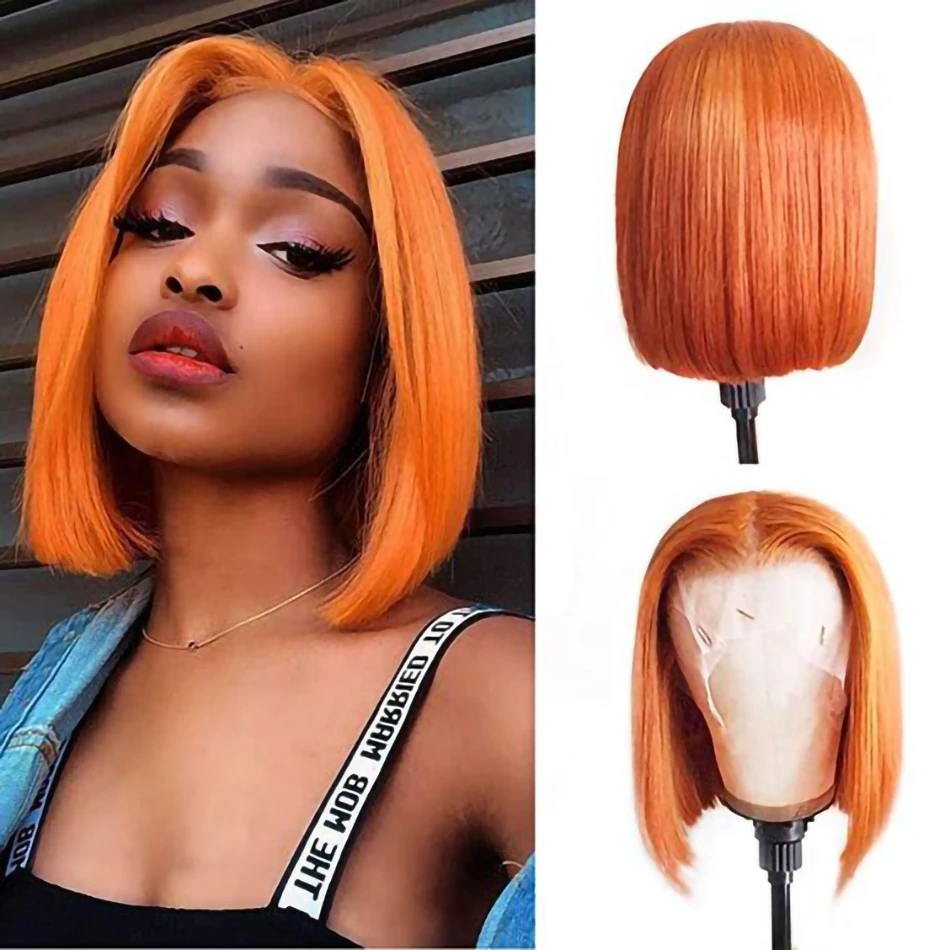 Peruca Curta Bob para Mulheres Negras, Perucas Lace Front Ombre, Cabelo Humano Brasileiro, Peruca Destaque, Fecho de Renda, Pré Arrancado