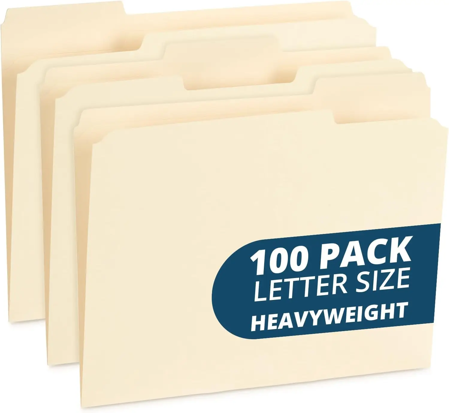 100 Heavy Duty File Folders Letter Size with Reinforced Tabs, 14pt Manila Paper for Office Home Classroom