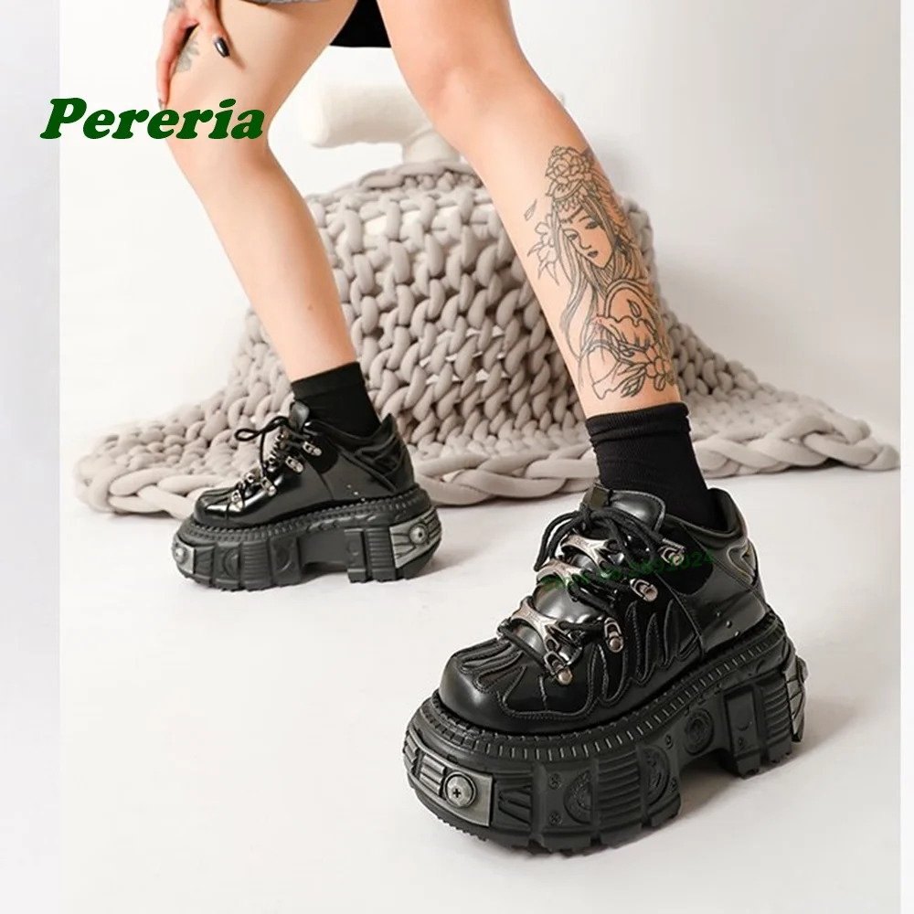 Stivali da ragazza piccanti gotici Punk nero metallizzati con suola spessa stivaletti con fondo a canotta scarpe invernali da donna nere Y2K