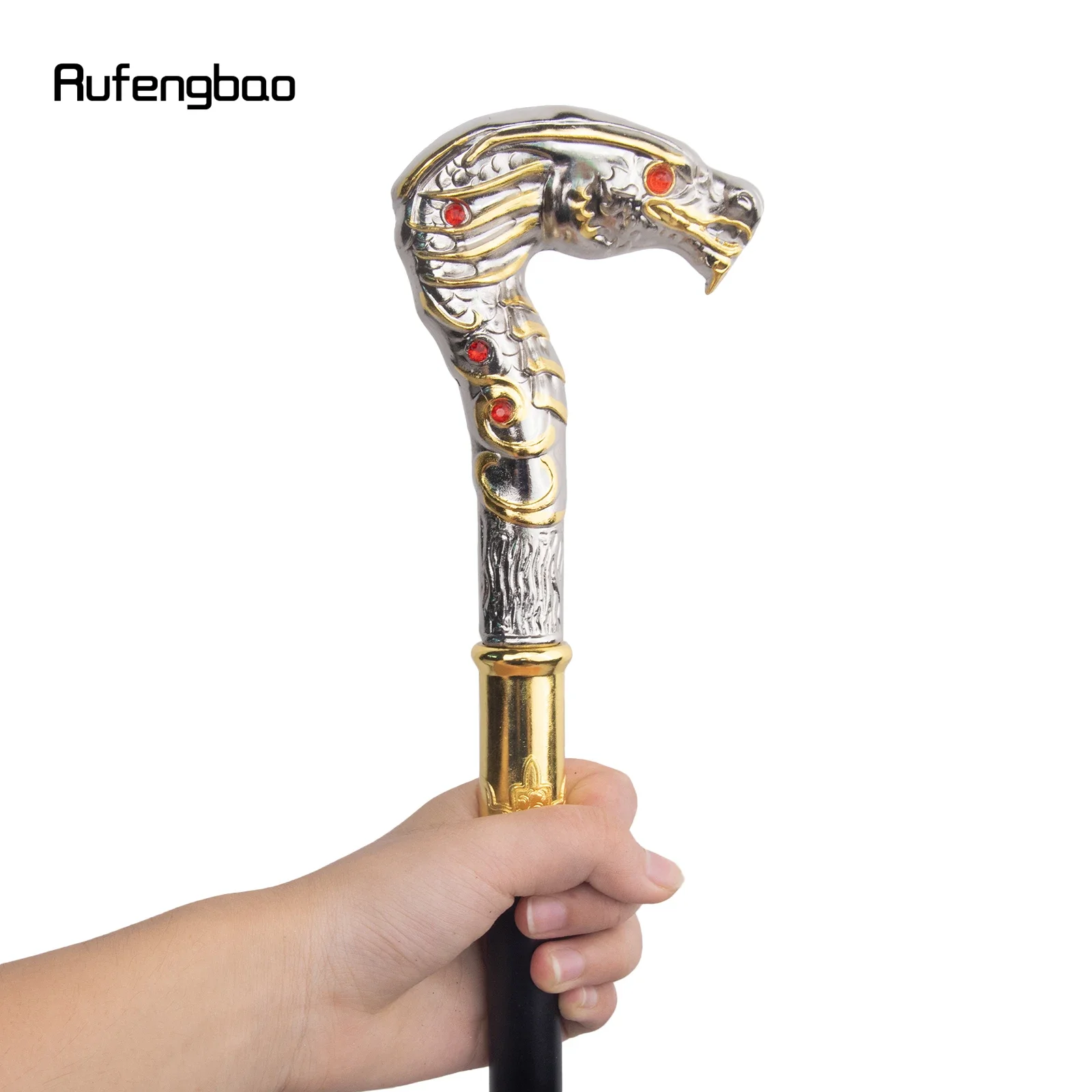 Golden White Red Eye Dragon Luxury Walking Stick Party Fashion Elegant Walking Stick Decorative Cospaly Cane Knob Crosier 93cm