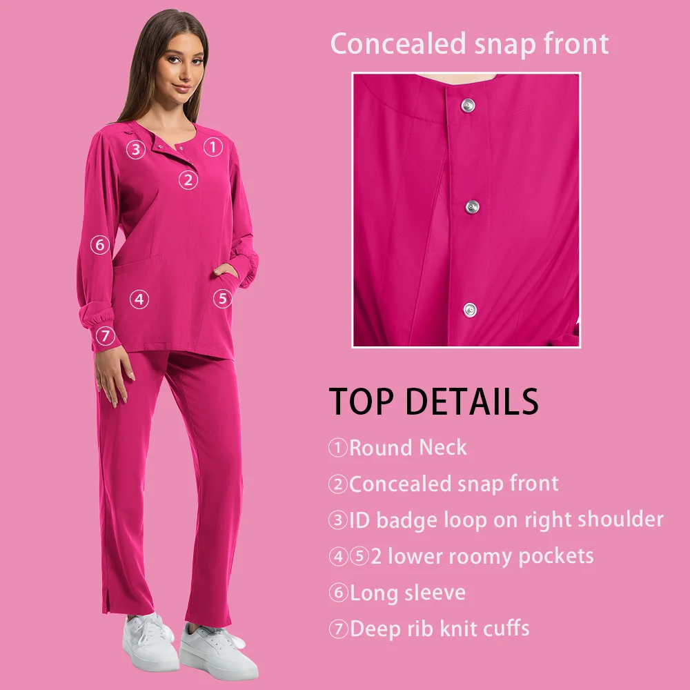 Scrubs Women Set Nursing Uniforms Clinical Set Nurse Doctor Dustproof Workwear Surgical Long Sleeve Medical Jacket + Wide Pants