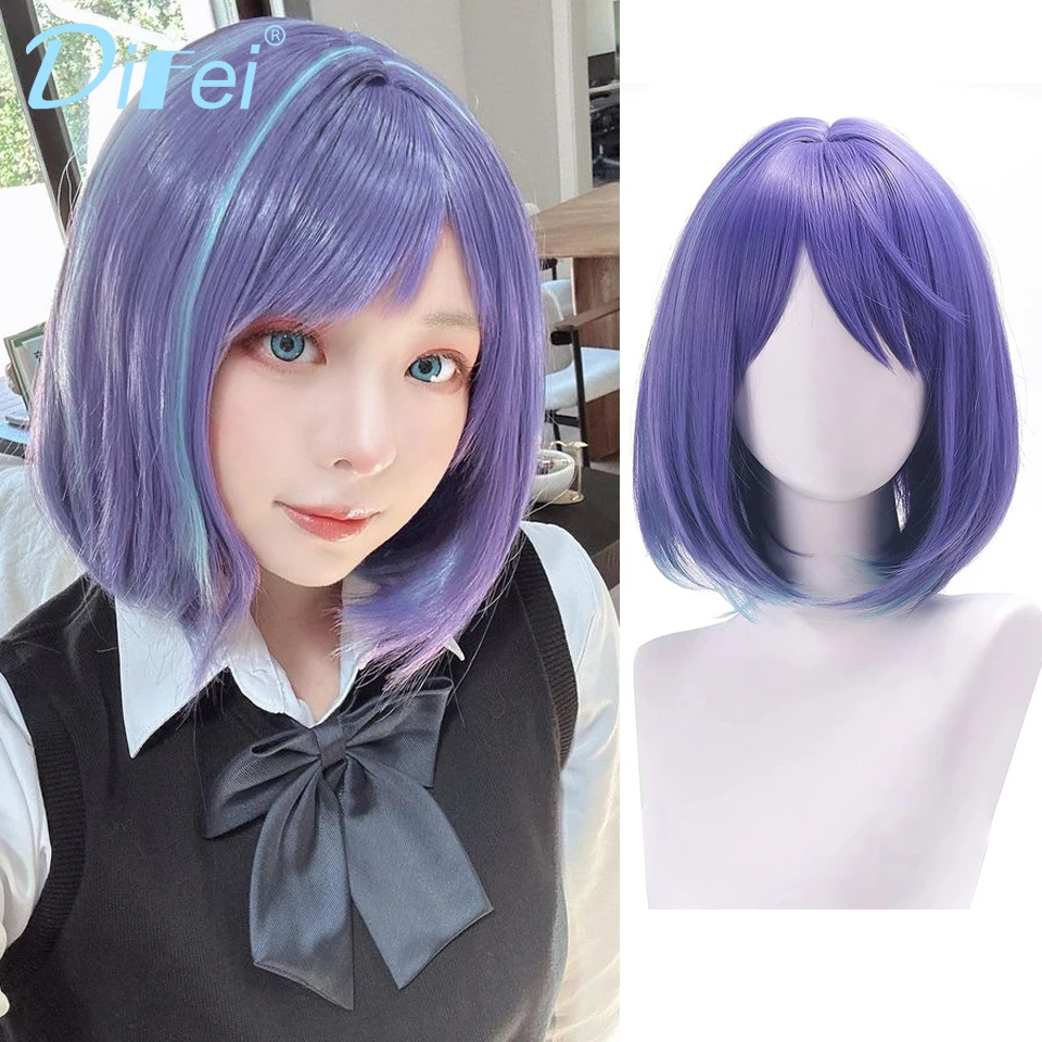 

Synthetic Wig [OSHI NO KO] Kurokawa Akane Cosplay Cartoon Wig Unisex Purple Highlights Light Blue Straight Hair Wig