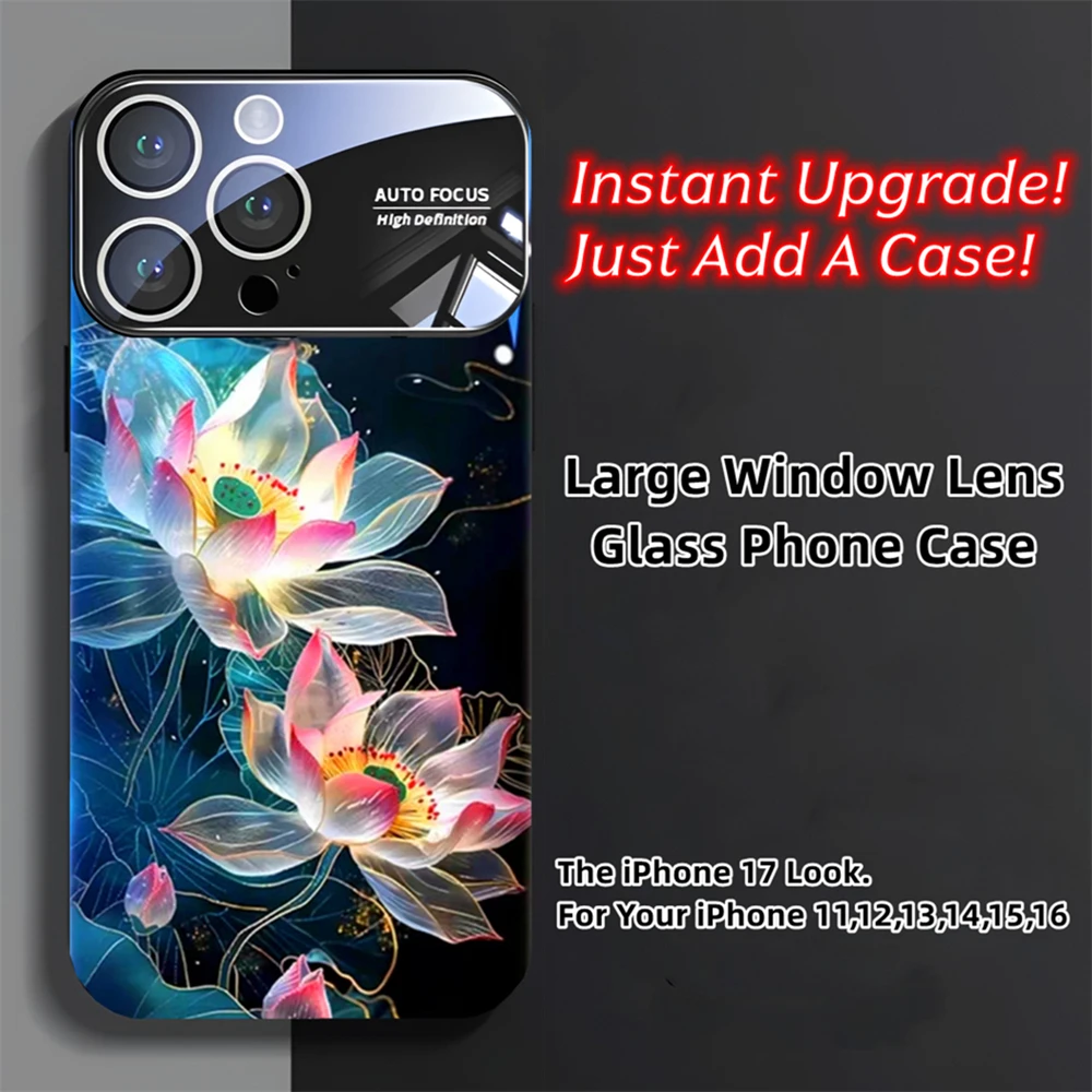 2026 الفاخرة الطباعة نافذة الكاميرا الضخمة الزجاج المقسى جراب هاتف الغطاء الخلفي آيفون الهواء 17 16 15 14 13 12 11 برو ماكس