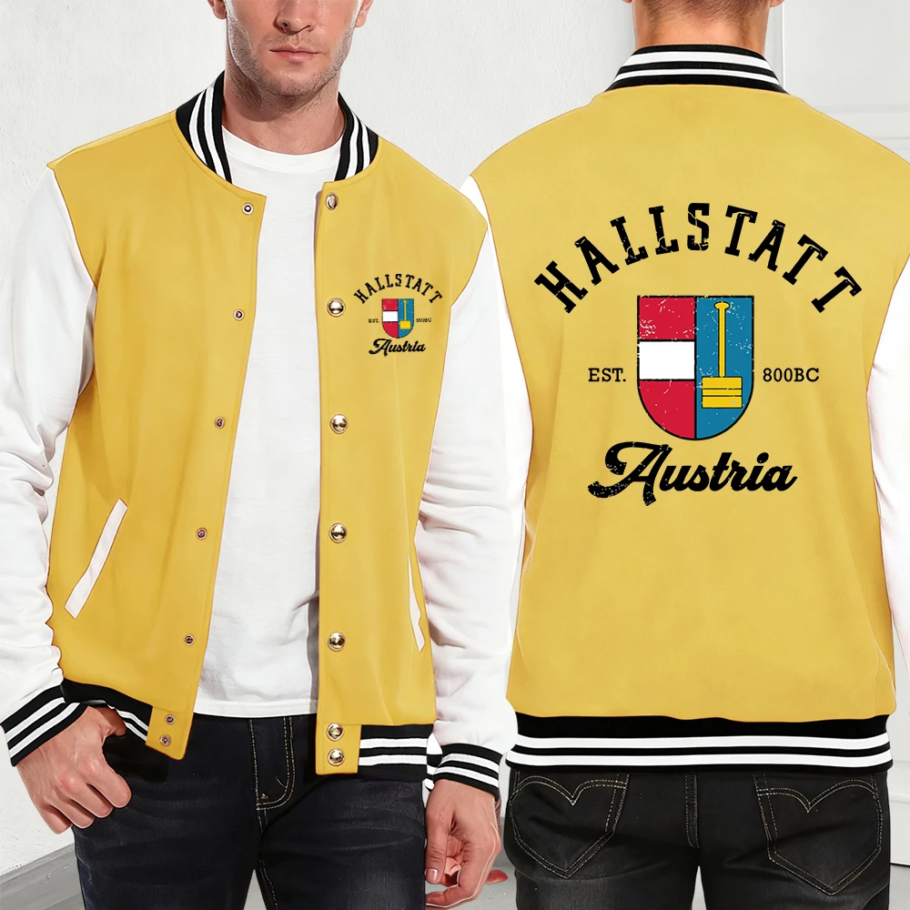 

Хлопковые пальто с местным принтом Hallштаста, Австрии, мужские зимние флисовые теплые куртки, базовые бейсбольные майки с карманами, спортивная мужская одежда
