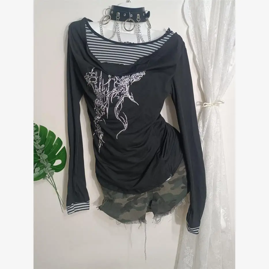 

Футболка в стиле ретро-панк Y2K Millennium Hot Girl с принтом Ne Long Sve, женский модный топ ранней осени, модная уличная одежда