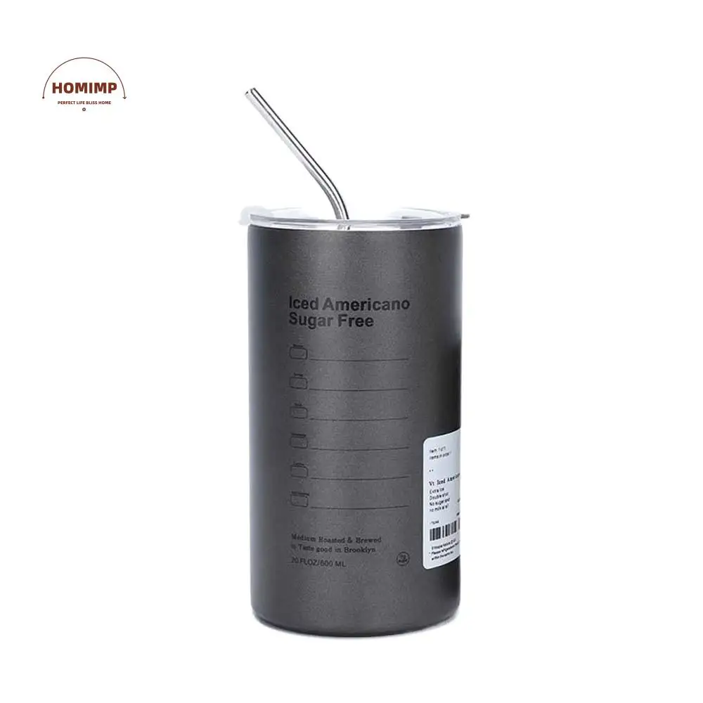 

Large Capacity Stainless Steel Coffee Mug with Straw Round Mouth 600ML Thermos Cup Double-layer Vacuum Anti-fall
