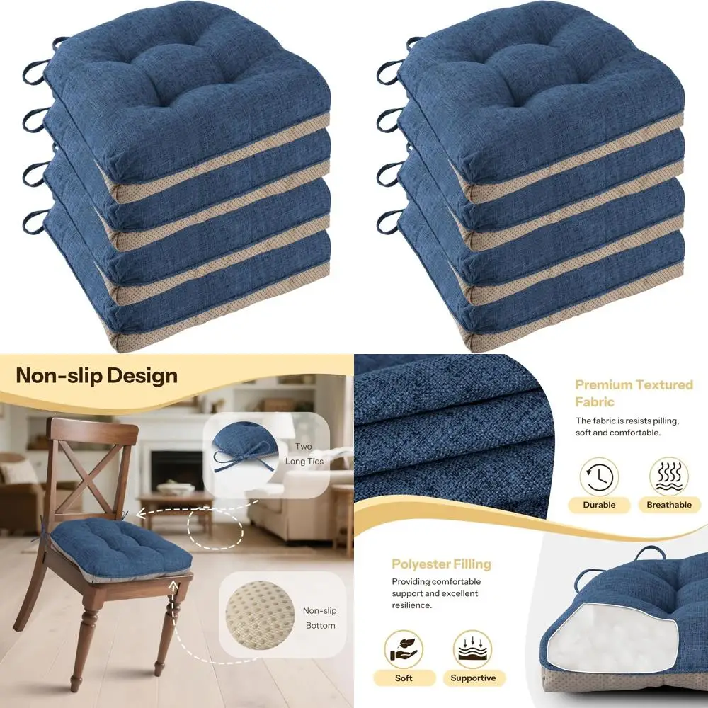 

Набор из 4 нескользящих подушек для обеденных стульев, 18x18x3, поворотные подушечки, удобные подушки для сидений с завязками, королевский синий цвет