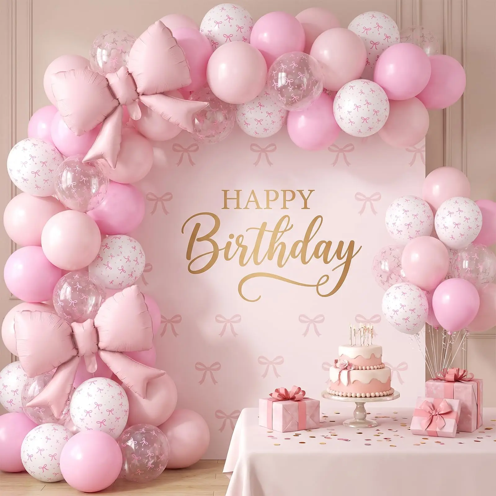 35 Stück/12 Zoll rosa Schleifenballons, pastell hellrosa transparente weiße Schleifendruck-Coquette-Ballons für Mädchen und Frauen zum Geburtstag und zur Hochzeit – Detail 5