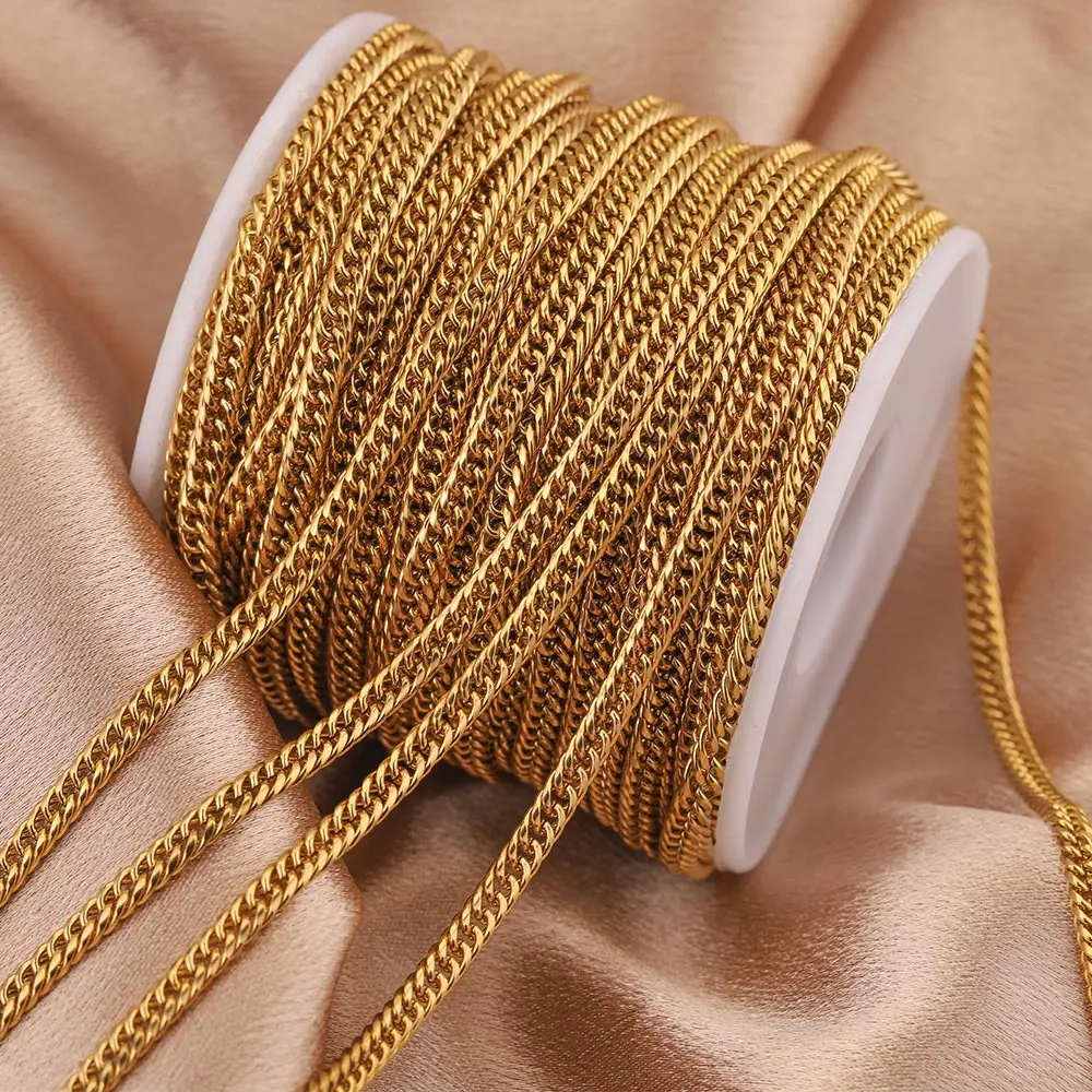 1 Meter Width 4mm Stainless Steel Plated Gold Chain NK  Waist Chain for Women Bracelet  Jewlery Making Supplies Wholesale Items