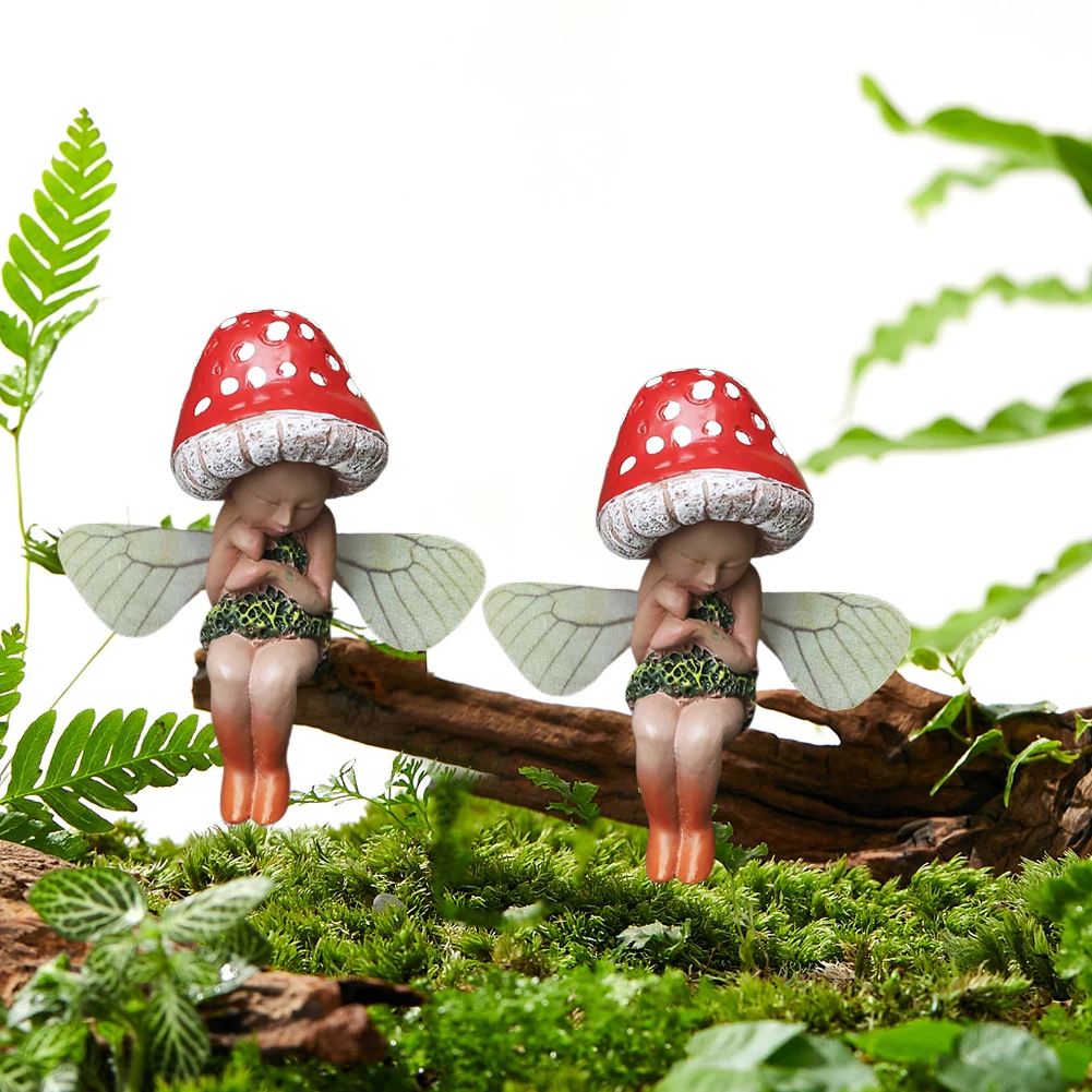 Mushroom Gnome Elf Ornaments Resin Forest Fairy Ornament Waterproof Desktop Mushroom Elf Sculpture for Bedroom Backyard Balcony