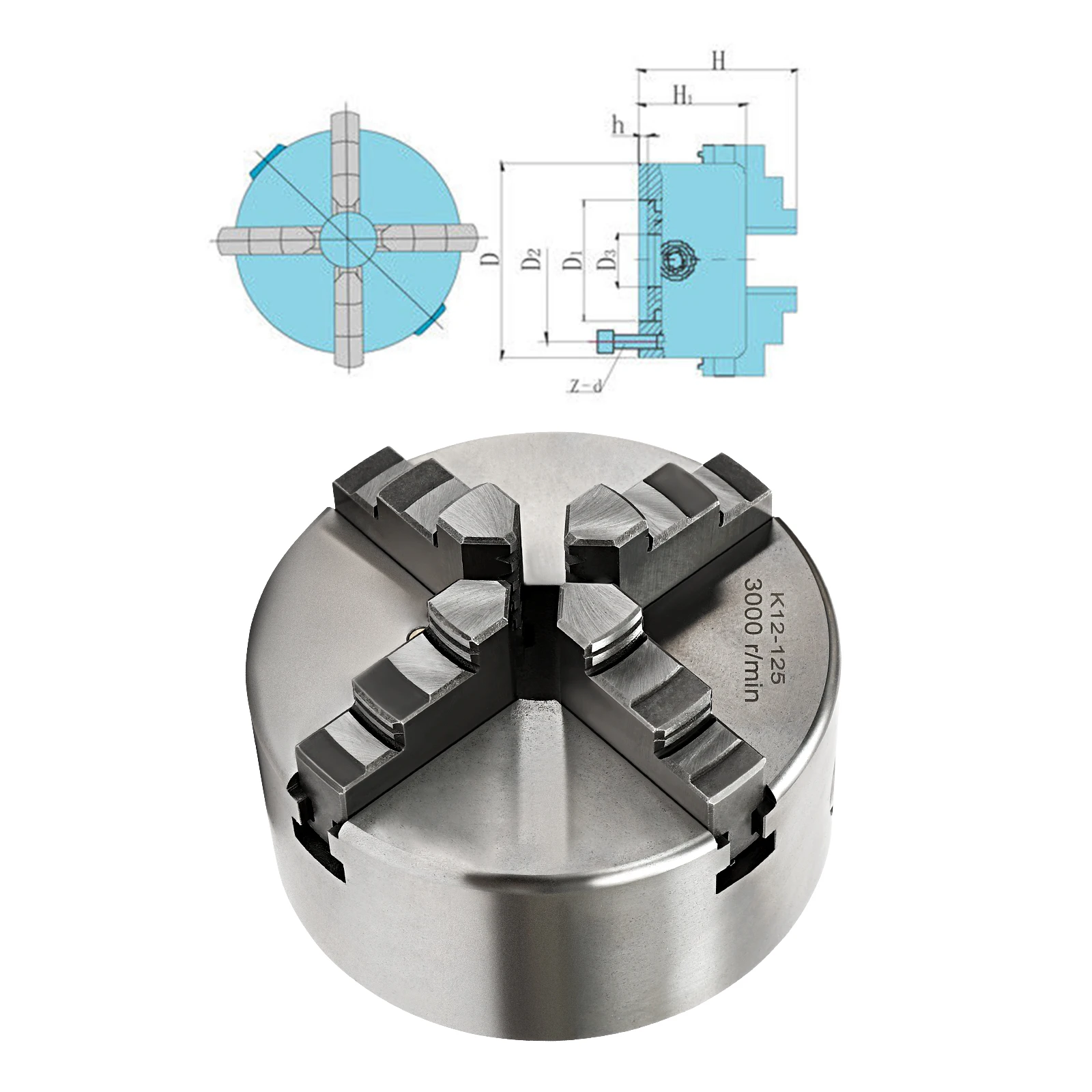 Samocentrujące uchwytki tokarskie 4-szczękowe 80mm/100mm/125mm, zestaw samocentrujących uchwytków tokarskich do ogólnych obrabiarek, obrabiarek CNC itp.