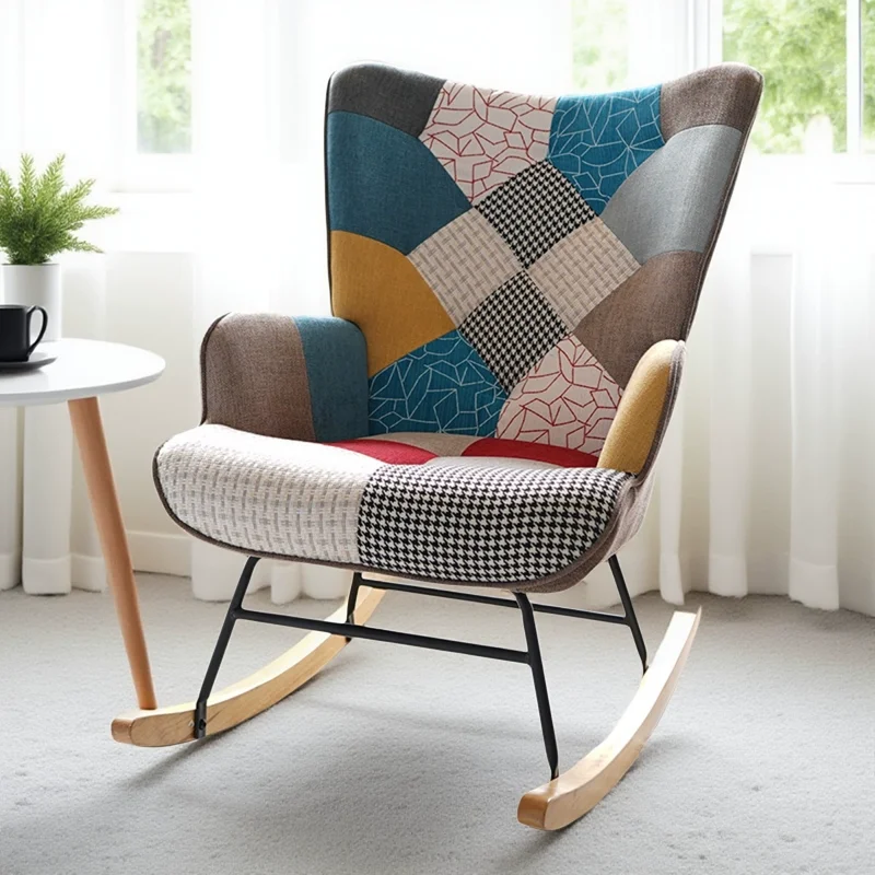 Künstlerischer Freizeit-Schaukelstuhl, Nickerchenstuhl aus massivem Holz, kleiner, abnehmbarer, transportierbarer Balkon-Lazy-Stuhl