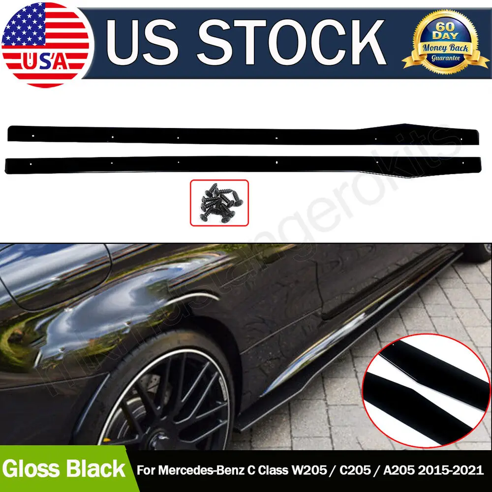 

Fits Mercedes Benz W205 C205 C300 C43 C63 Gloss Black Side Skirts Extension Lip