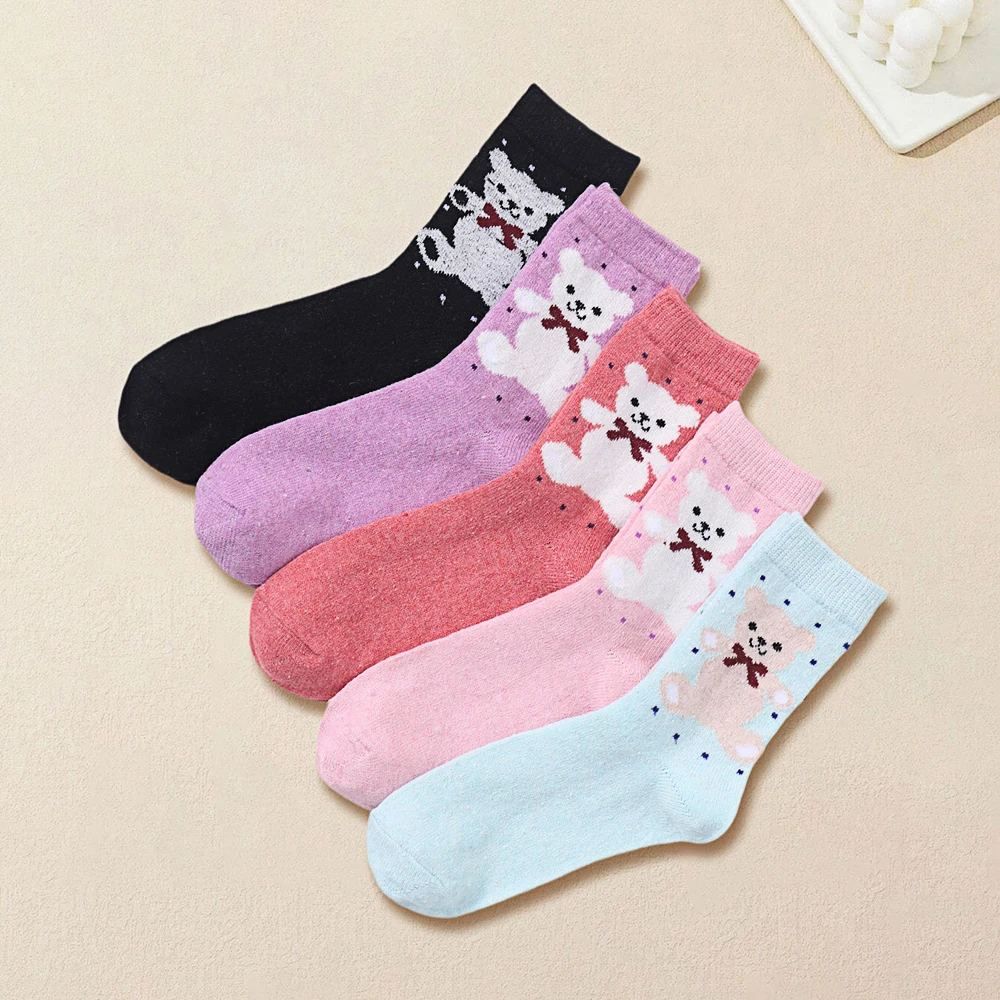 

Five Pairs Of Thick Wool Socks For Autumn And Winter Warm Cartoon Teddy Bear With A Center Tube For Women Winter Santa Claus