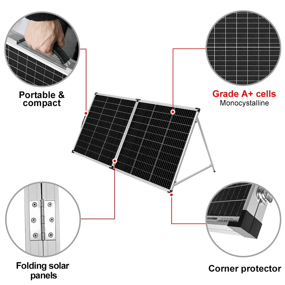 DOKIO 18V 200W Rigi Faltbares Solarpanel +20A 12V Laderegler Faltbare Photovoltaik-Zellenpaneele/System-Ladegerät Komplettset – Detail 3