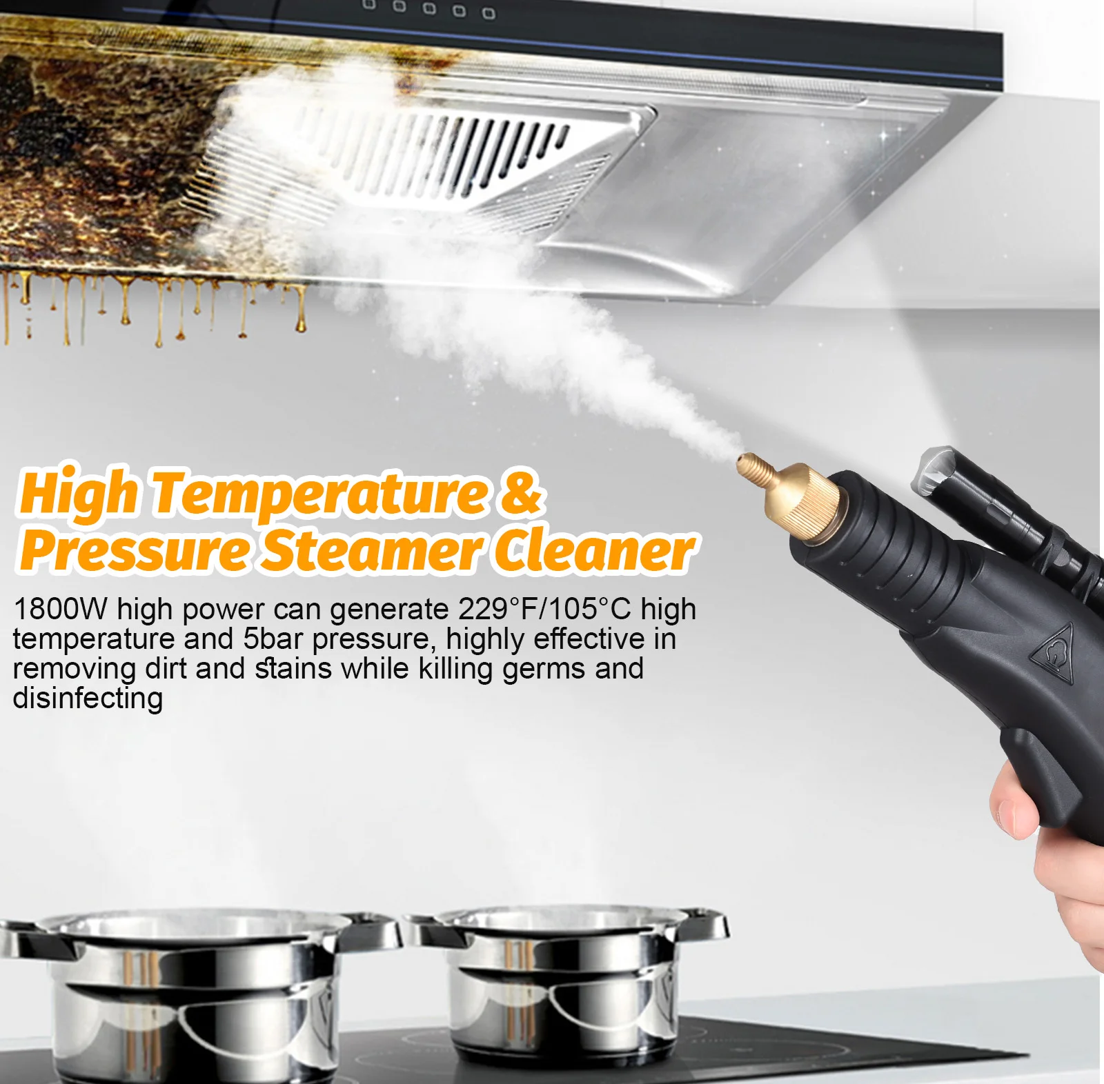 1800W Handheld Steam Cleaners for Home Use 4L Capacity High Temperature 5 Bar High Pressure Steamer Cleaner with Voice Prompt