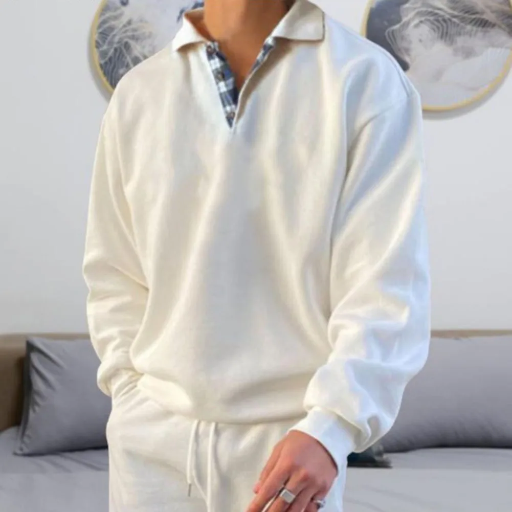 Baggy Long Sleeve Top Long Sleeve Top Mens Sweatshirts Polyester Fabric Regular Length Solid Color Design Turn-down Collar
