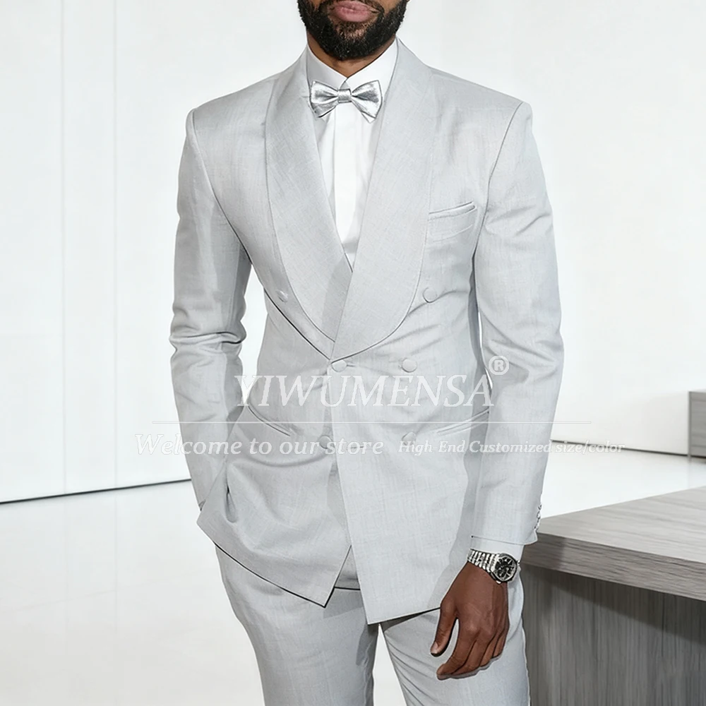 

Серебристые костюмы, мужские деловые вечерние блейзеры, двубортное пальто, брюки, последний дизайн, ауканское мужское модное платье 2023,