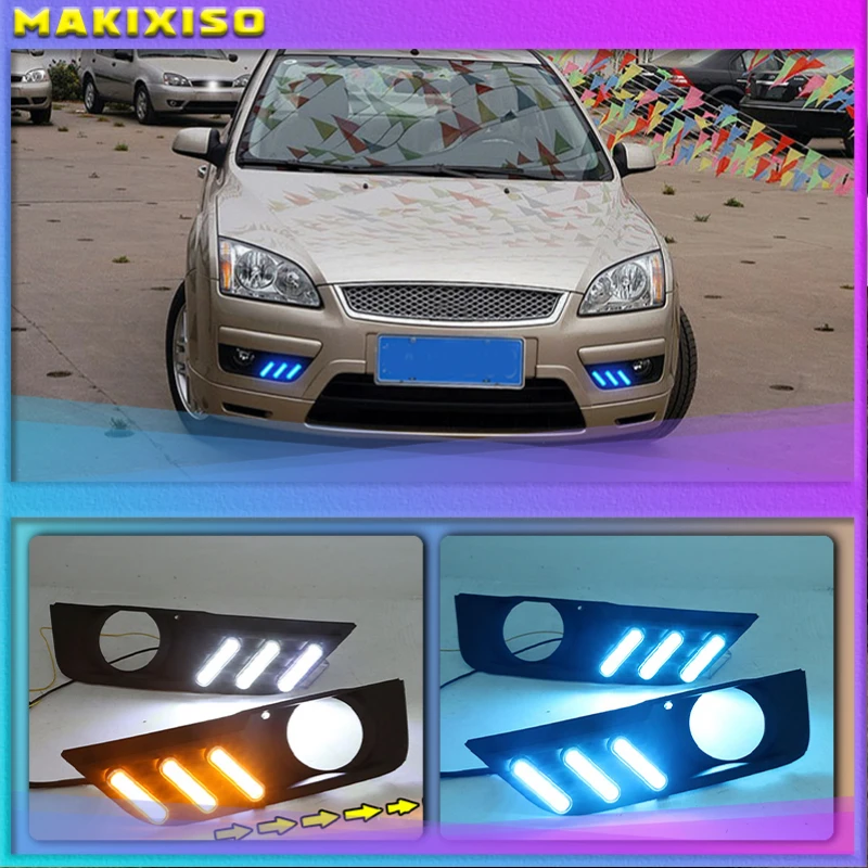 

1 Set For Ford Focus 2005 2006 LED DRL Daytime Running Lights Daylight Fog Lamp cover with yellow light