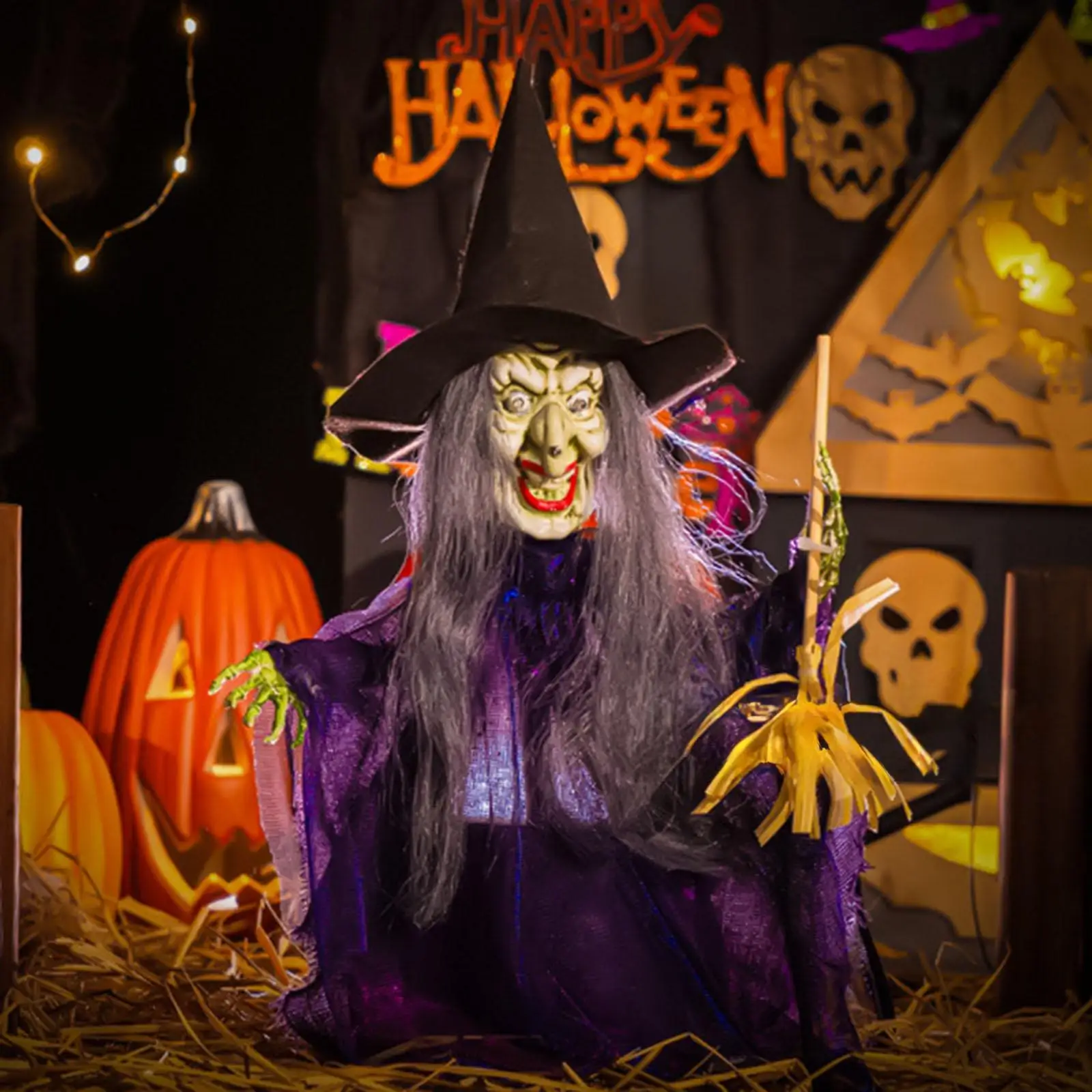 

Witch Figurines Props Practical Skeleton Prank Sound Activated Horror Atmosphere Create Bars KTV Ornaments Halloween Decoration