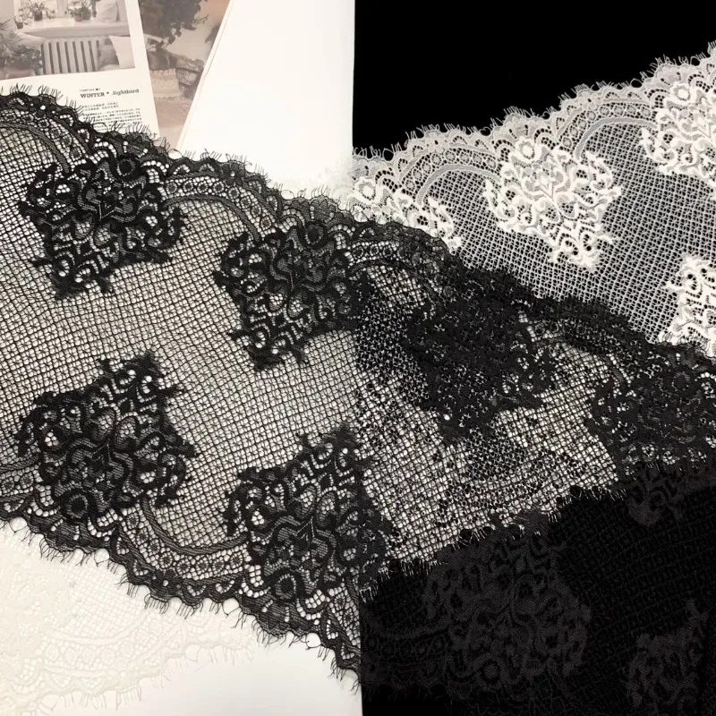 (1 yards/roll) Lace fabric 2024 high quality court style stretch eyelashes black and white decorative design costume cloth