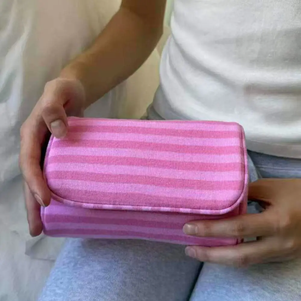 Portable Canvas Polka Dot Cosmetic Bag Large Capacity Stripe Jewelry Storage Bag Multifunctional Simple Canvas Makeup Bag Travel