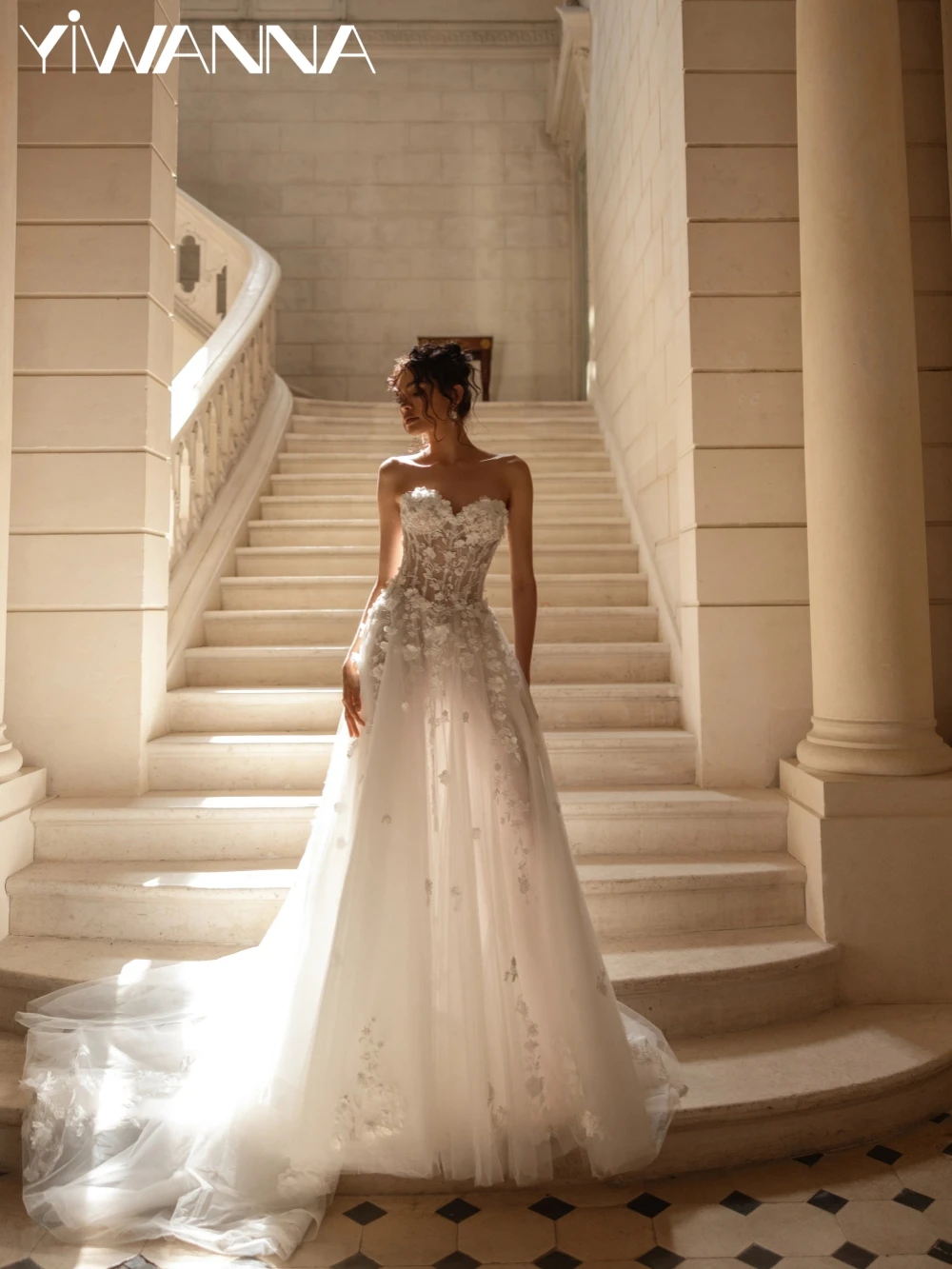 

Dreamy Illusion 3D Flower A-line Long Wedding Dress Charming Sweetheart Neck Bridal Gown Customized A-line Dresses For Bride